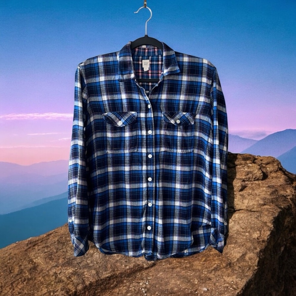 Gap Navy/Blue/White/Pink Plaid l/s Shirt